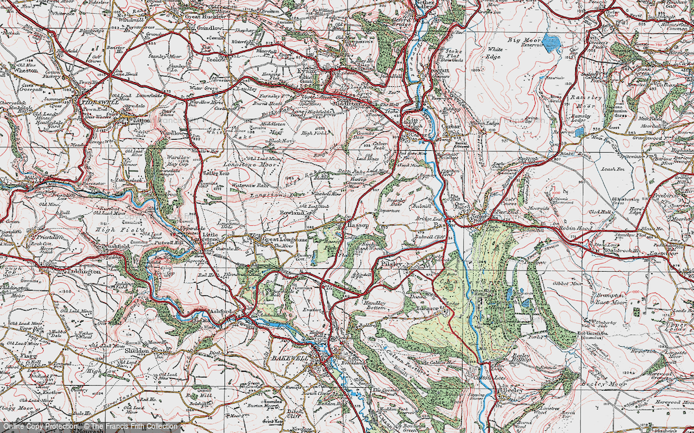 Old Map of Historic Map covering Birchill Bank Wood in 1923