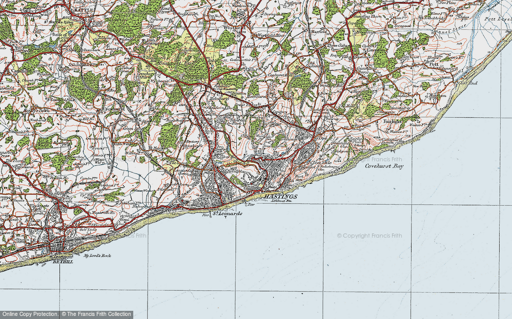 Old Map of Hastings, 1921 in 1921