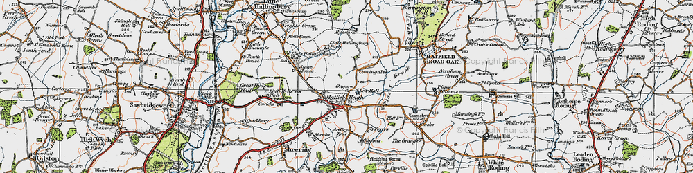 Old map of Ongars in 1919