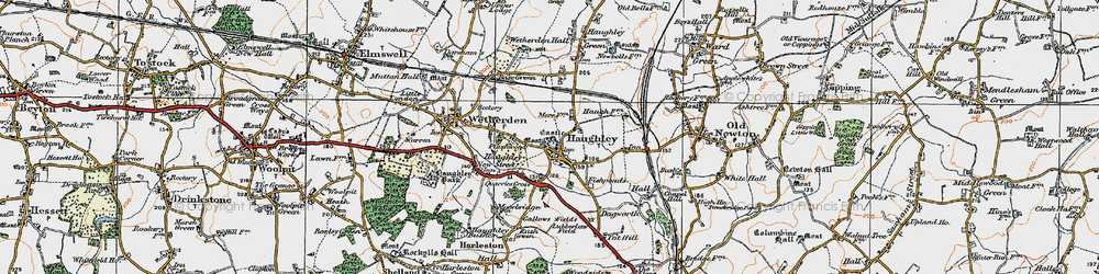 Old map of Haughley in 1921