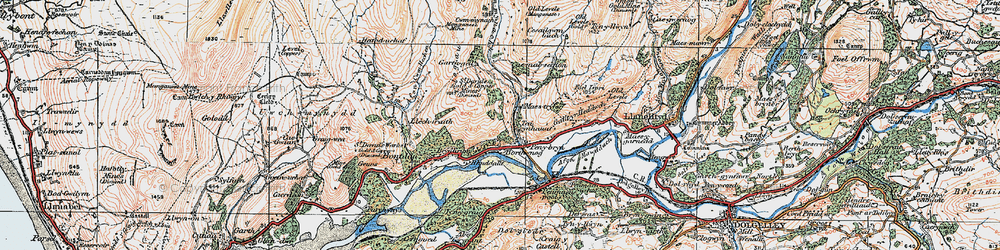 Old map of Afon Cwm-llechen in 1922