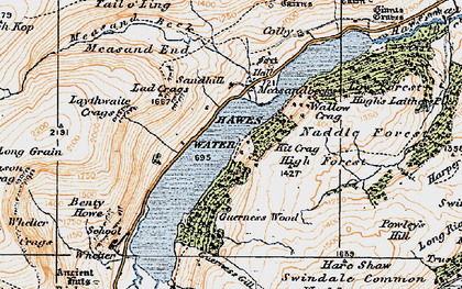 Old map of Haweswater Reservoir in 1925