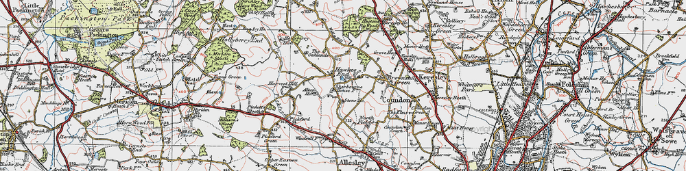 Old map of Hawkes End in 1920