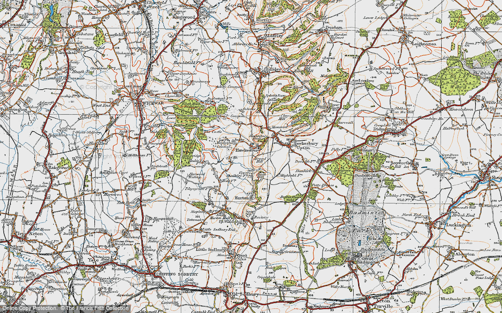 Old Map of Historic Map covering Broad Hill in 1919