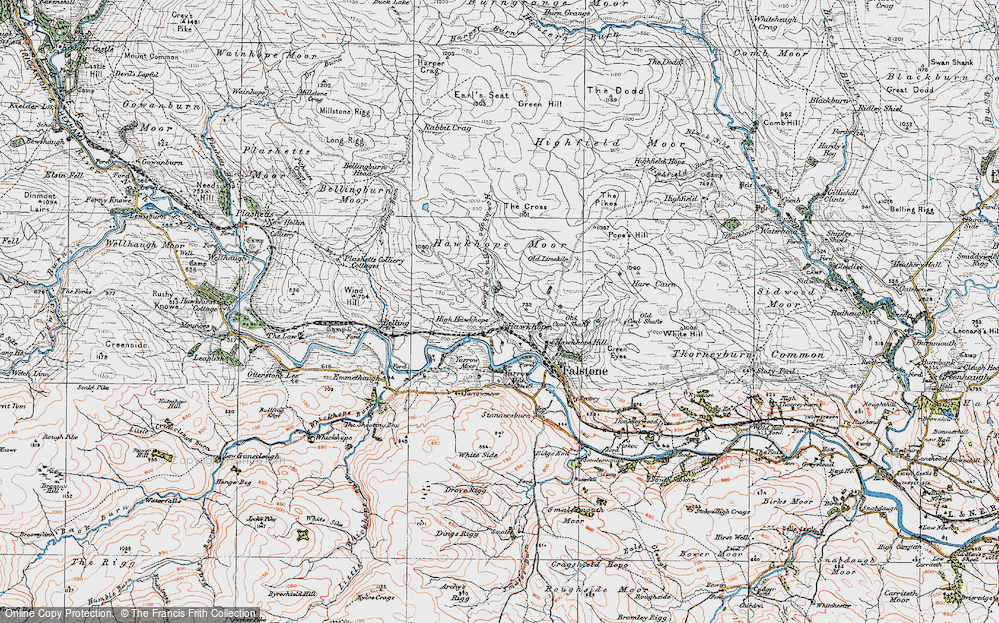 Old Map of Historic Map covering Belling Burn in 1925
