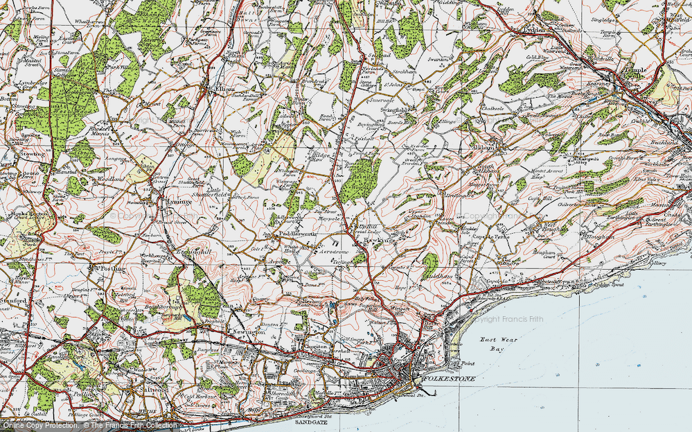 Old Map of Hawkinge, 1920 in 1920