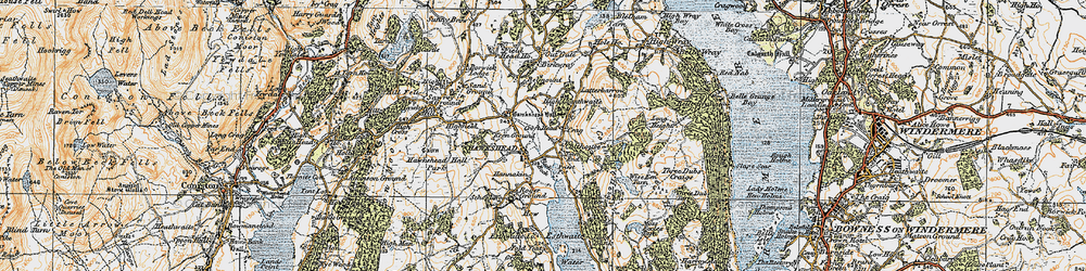 Old map of Hawkshead in 1925