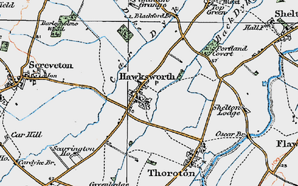 Old map of Hawksworth in 1921