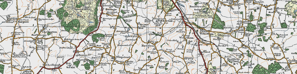 Old map of Hawstead in 1921