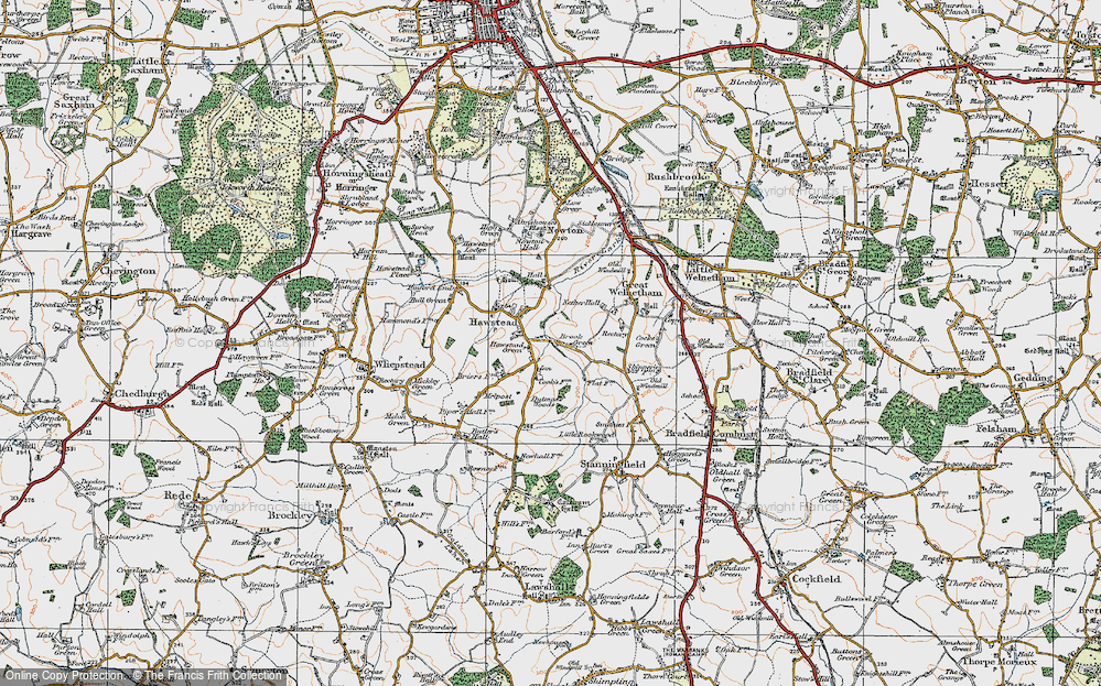 Old Map of Hawstead Green, 1921 in 1921