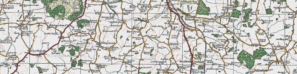 Old map of Hawstead Green in 1921