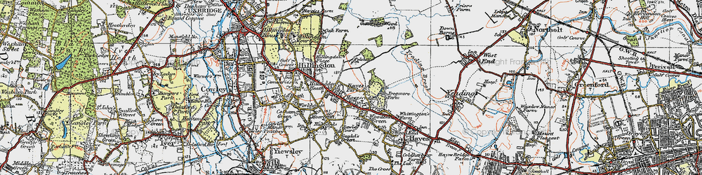 Old map of Hayes End in 1920