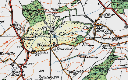 Old map of Haynes Church End in 1919