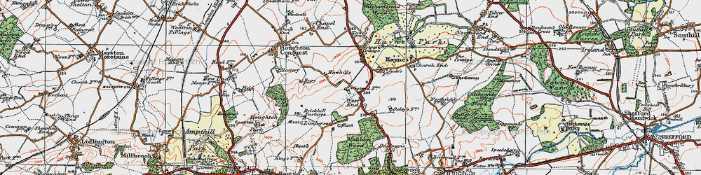 Old map of Haynes West End in 1919