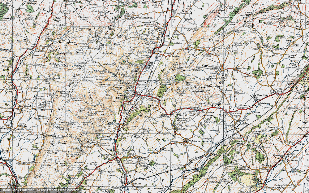 Old Map of Historic Map covering Helmeth Hill in 1920