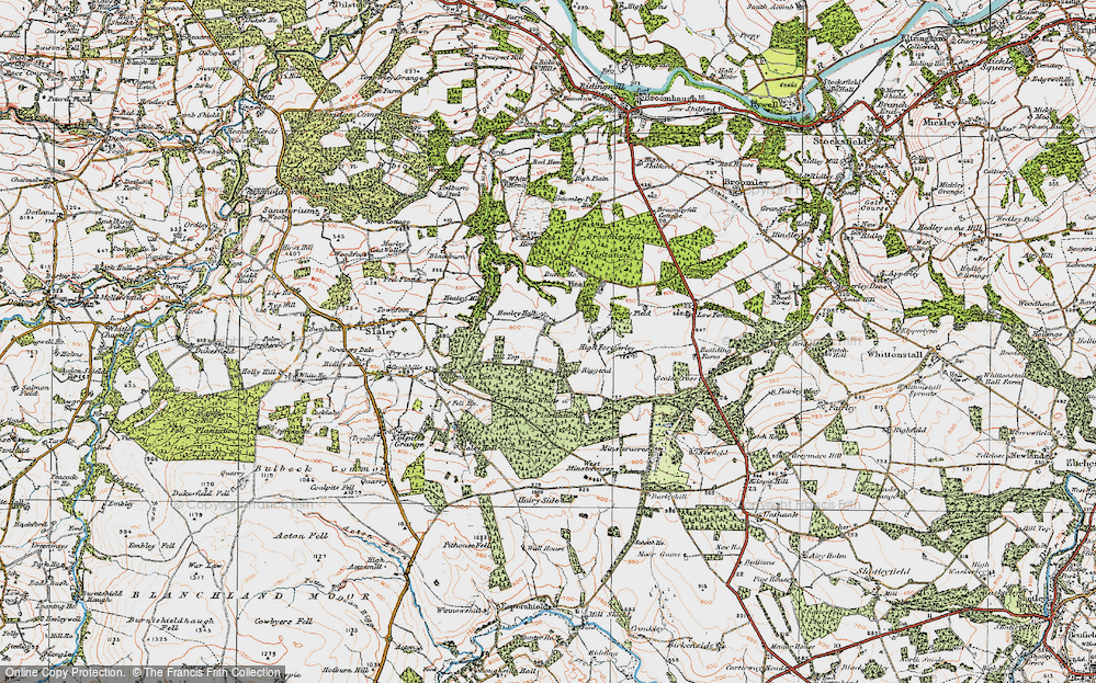 Old Map of Historic Map covering Minsteracres in 1925