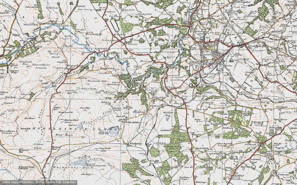 Old Map of Historic Map covering Whitehall Moss in 1925