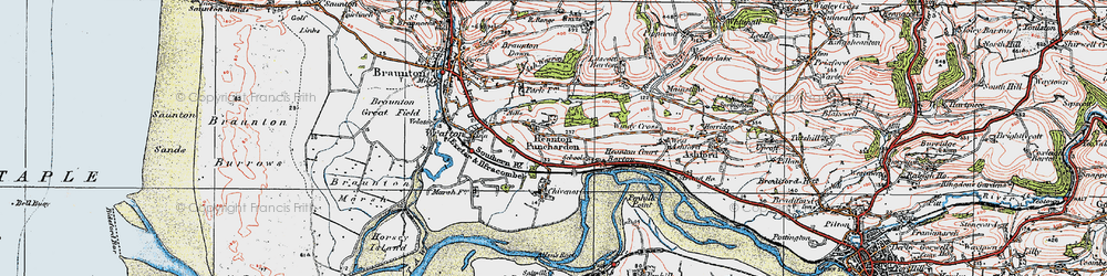 Old map of Heanton Punchardon in 1919