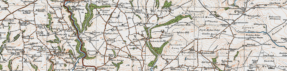 Old map of Heasley Mill in 1919