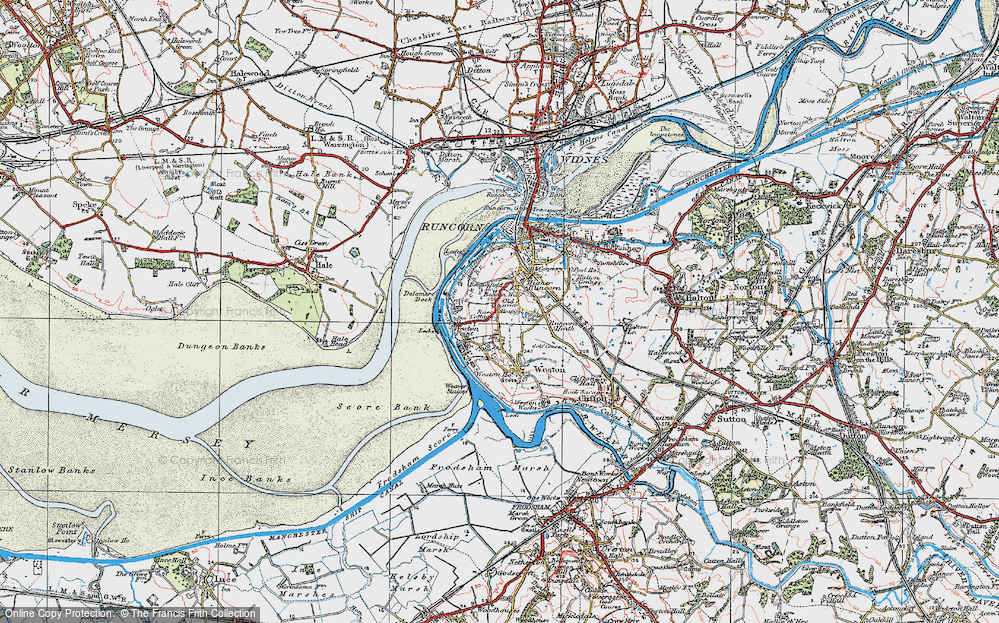 Old Map of Historic Map covering Runcorn Hill in 1923