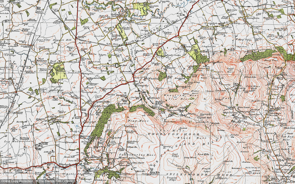 Old Map of Historic Map covering Whorlton Ho in 1925