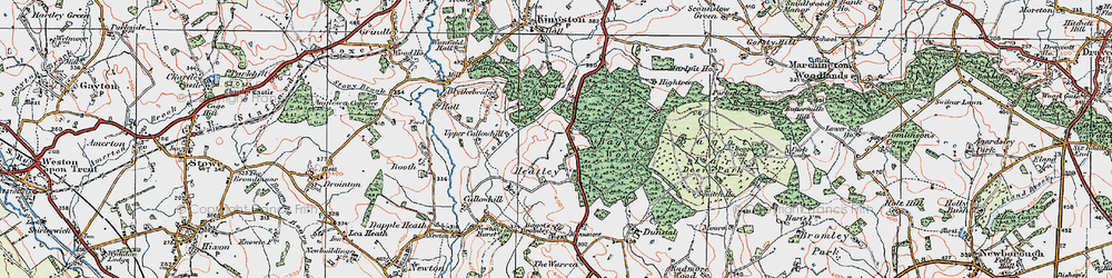 Old map of Heatley in 1921