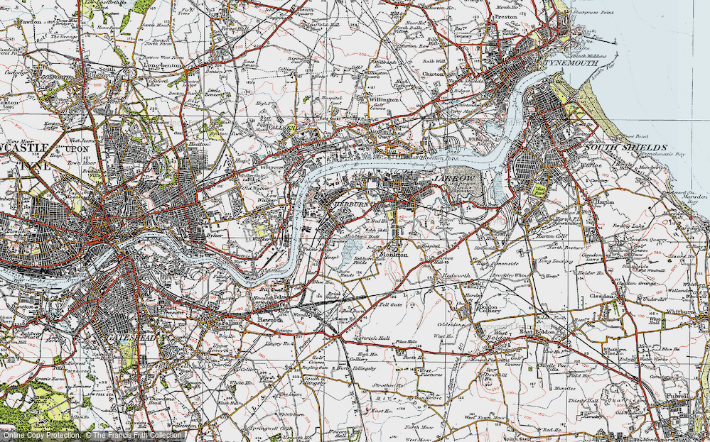 Old Map of Historic Map covering Bede's Well in 1925