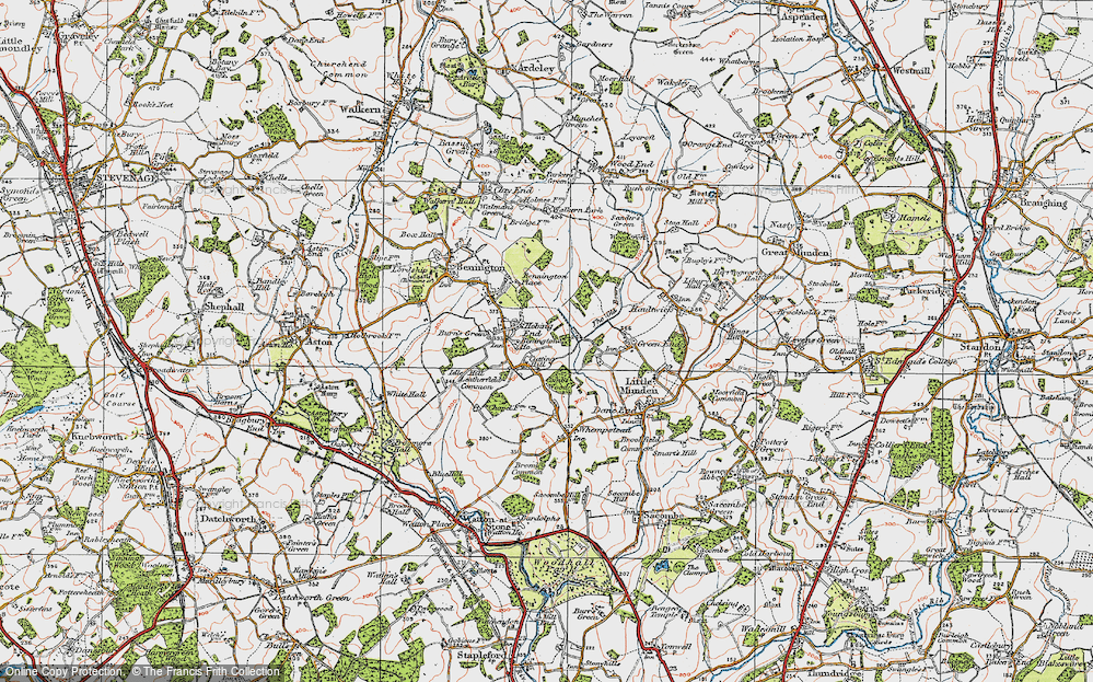 Old Map of Historic Map covering Benington Ho in 1919