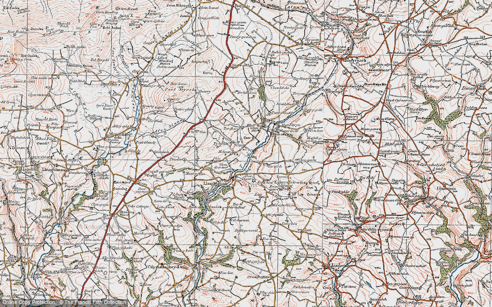 Old Map of Historic Map covering Berllandawel in 1922
