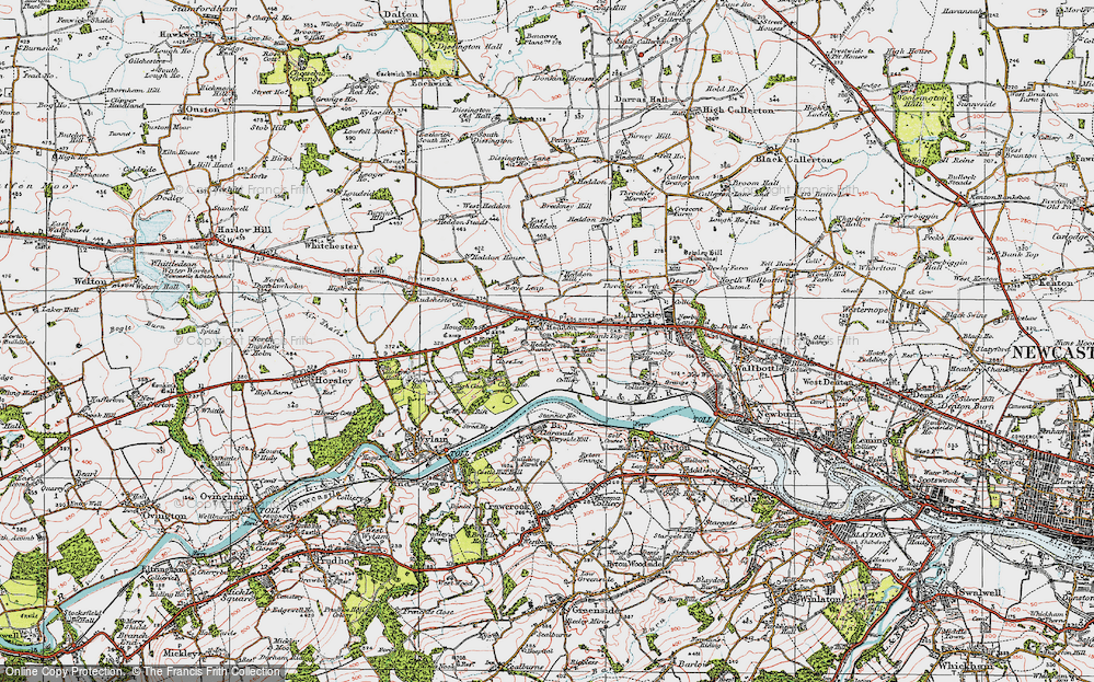 Old Map of Heddon-on-the-Wall, 1925 in 1925