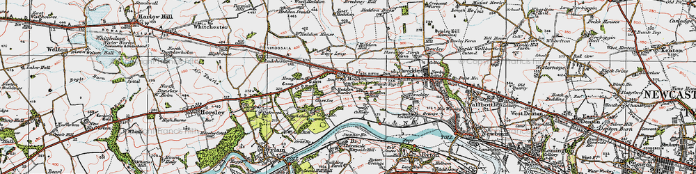 Old map of Heddon-on-the-Wall in 1925