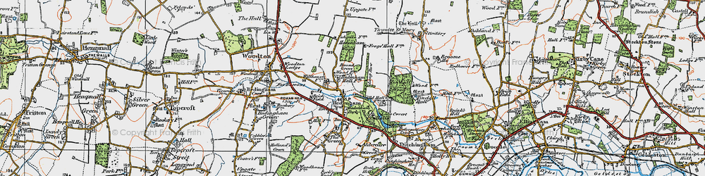 Old map of Hedenham in 1921