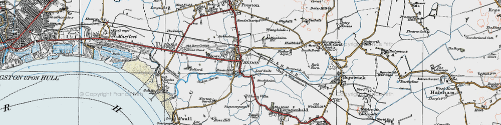 Old map of Hedon in 1924