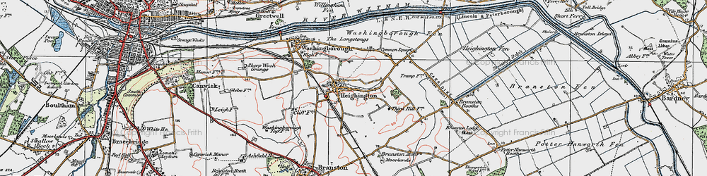 Old map of Heighington in 1923