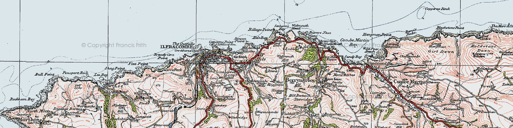 Old map of Widmouth Hill in 1919