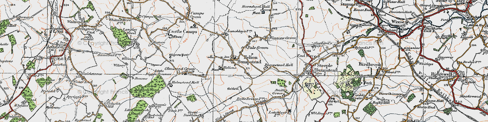 Old map of Helions Bumpstead in 1920