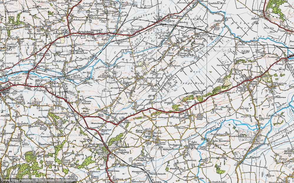 Old Map of Historic Map covering Helland Meads in 1919