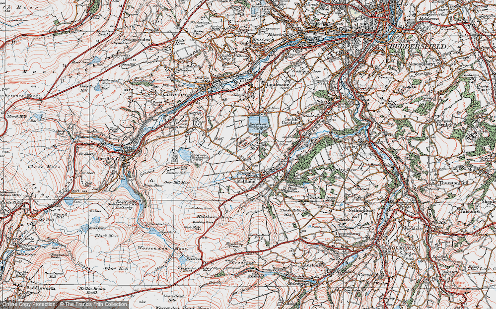 Old Map of Historic Map covering Blackmoorfoot Resr in 1924