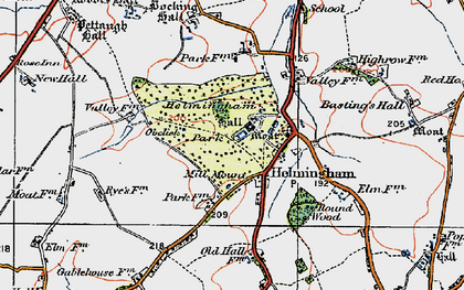 Old map of Helmingham in 1921