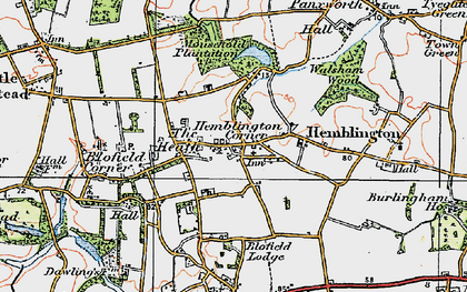 Old map of Hemblington Corner in 1922