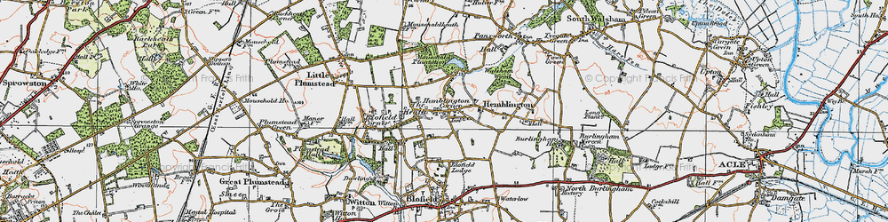 Old map of Hemblington Corner in 1922