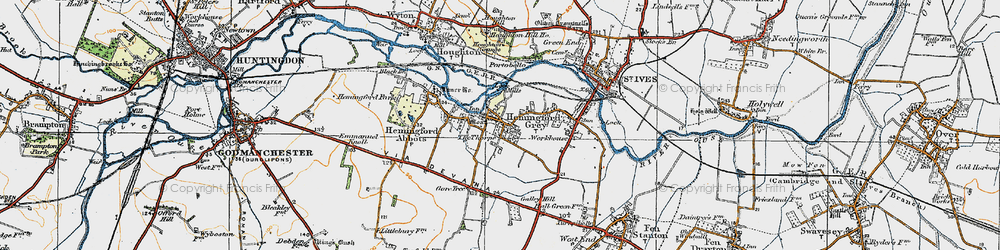 Old map of Hemingford Grey in 1919