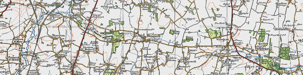 Old map of Hempnall in 1922