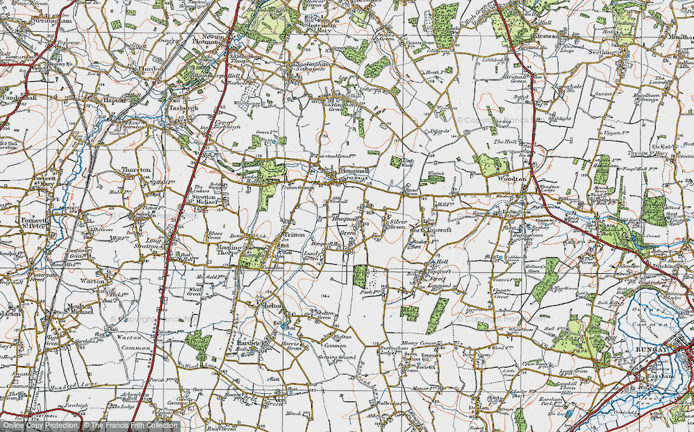 Old Map of Hempnall Green, 1921 in 1921
