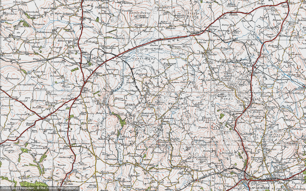 Old Map of Historic Map covering Trelavour Downs in 1919