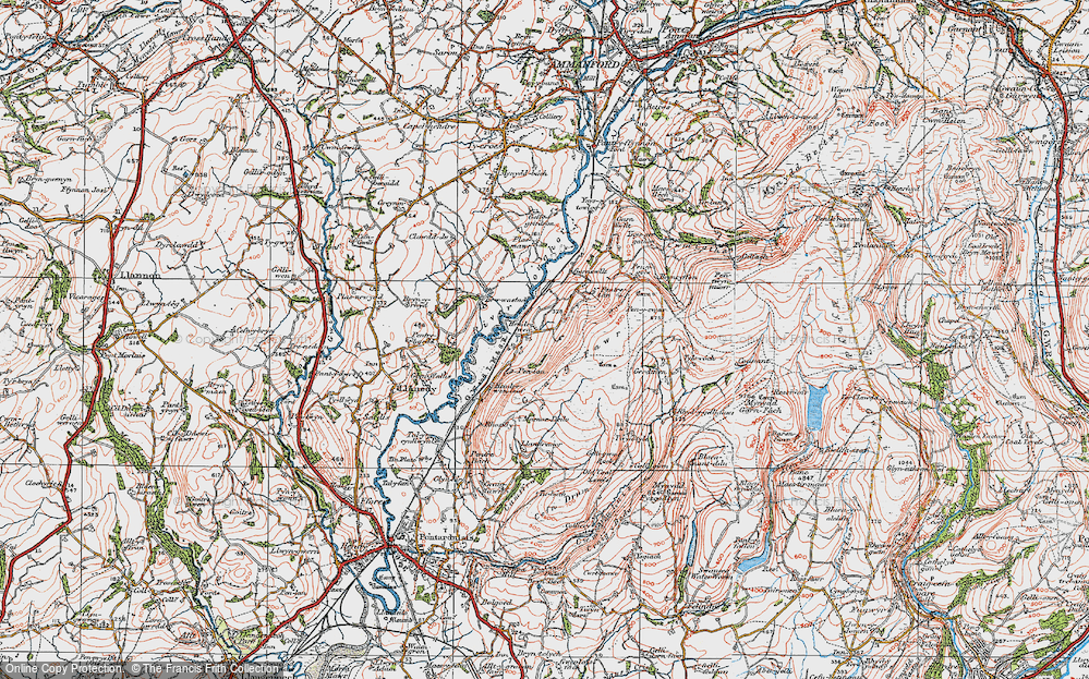 Old Map of Historic Map covering Blaennant Ddu in 1923
