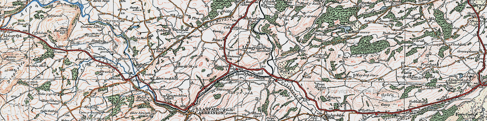 Old map of Afon Banwy neu Einion in 1921