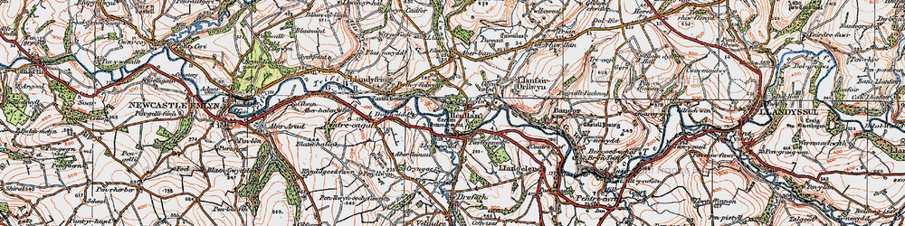 Old map of Henllan in 1923