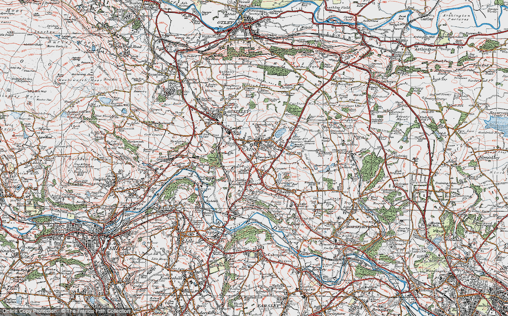 Old Map of Historic Map covering Yeadon Tarn in 1925