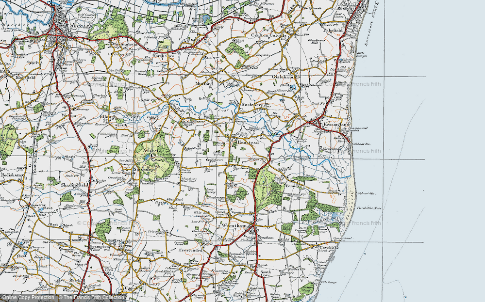 Old Map of Historic Map covering Benacre Wood in 1921